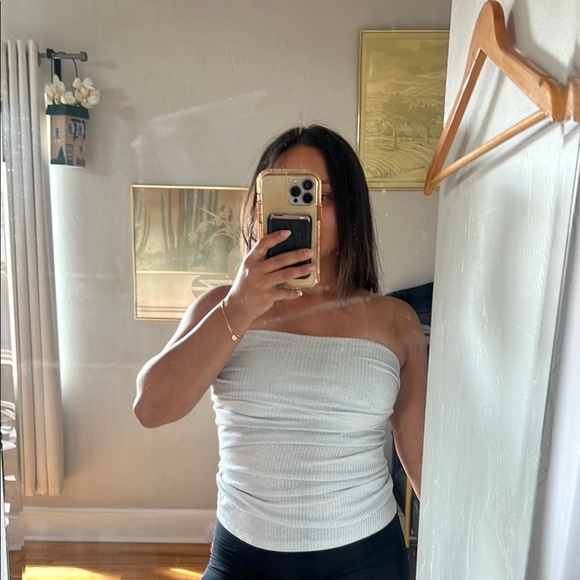 Zara White/silver Ribbed tube top - Picture 1 of 4